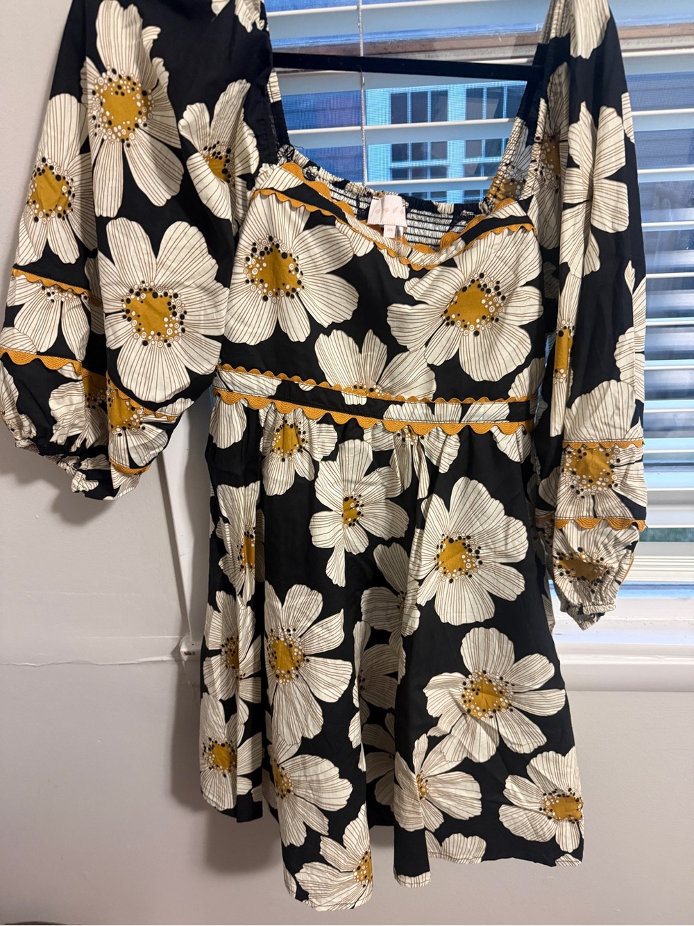 entro Black Floral Mini Dress with White and Mustard Flowers